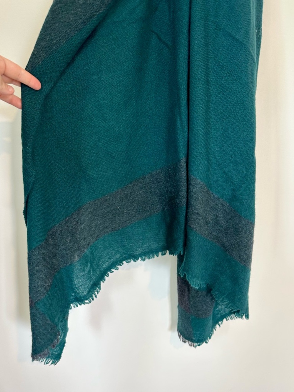Tory Burch Green Teal and Charcoal Wool Cashmere Blend Scarf - Picture 7 of 7